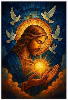 BHCNA Prince of Peace Stained Glass Jesus Mosaic Christian Prayer Canvas Art Poster And Wall Art Picture Print Modern Family Bedroom Decor Posters 16x24inch(40x60cm)