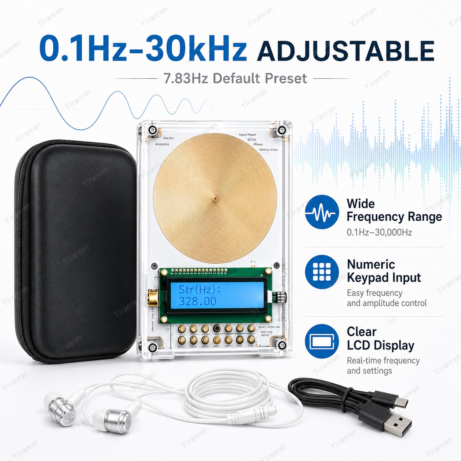 Generador De Frecuencia Programable Avanzado, Generador De Ondas Schumann, 7,83 Hz Por Defecto, 0,1 Hz-30 Khz Con Pantalla Lcd Y Alimentación Usb, Múltiples Opciones De Salida De Forma De Onda,