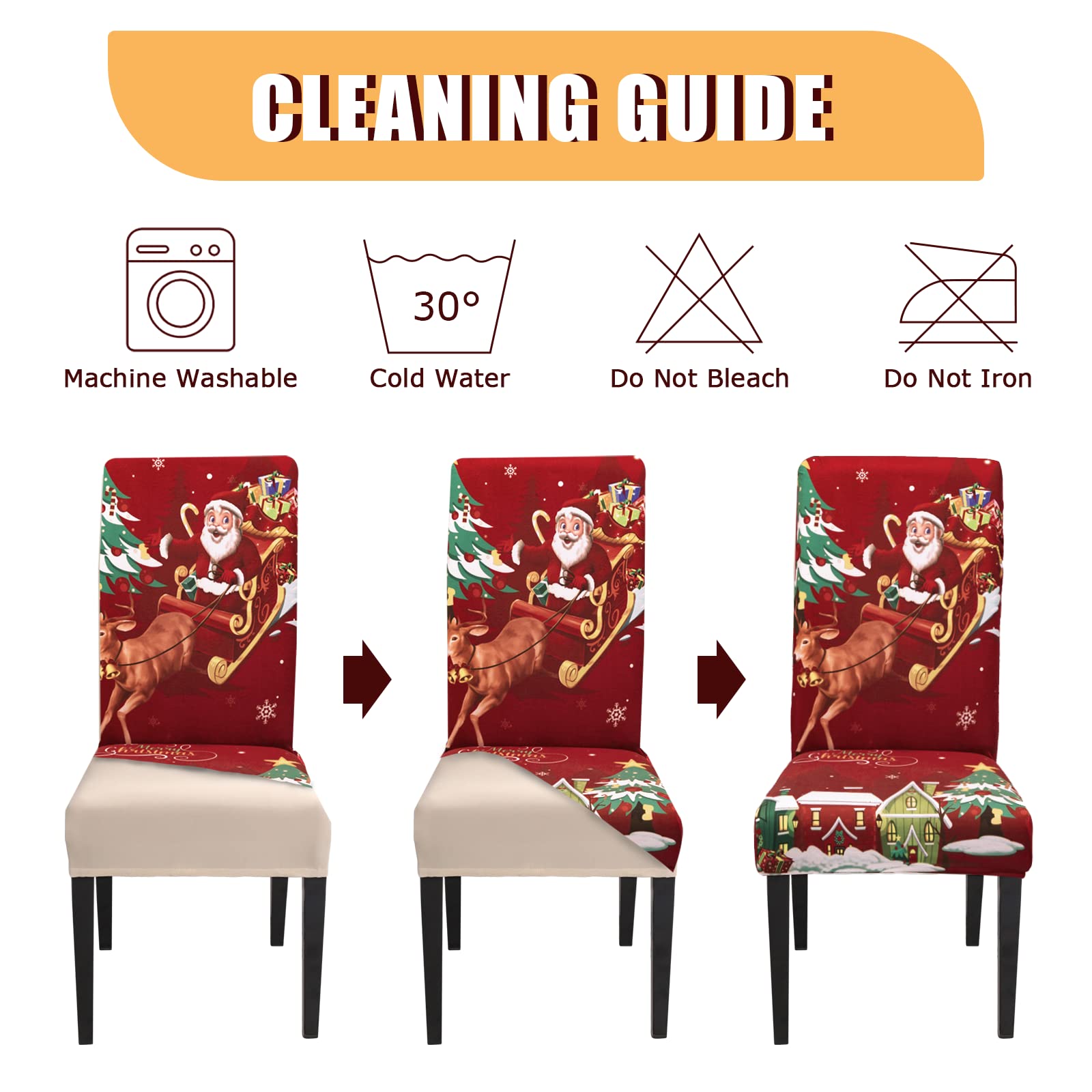 Jaotto Coprisedie Natalizie 6 Pezzi Coprisedia Elasticizzati con Schienale Fodere Coprisedie Universale per Sala da Pranzo Cucina Natale Coprisedia Lavabile Coperture per Sedie,Vino/Natale