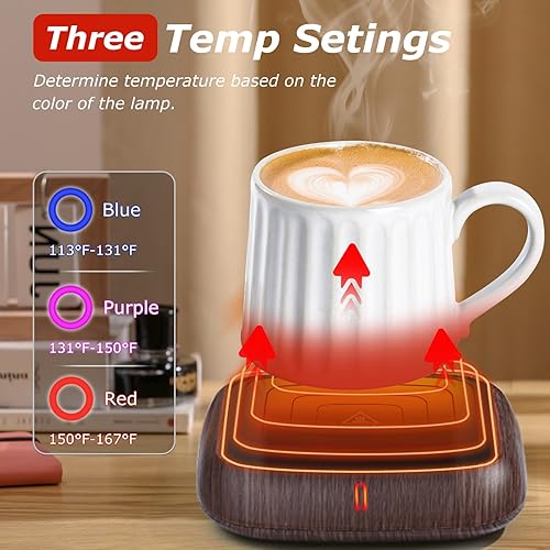Miniatura 2 de PUSEE Plato calentador de velas grande con apagado automático de 6 horas, calentador de taza de café con 3 ajustes de temperatura, calentador de