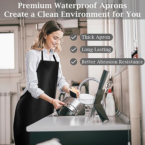 Miniatura 4 de PEASUG Delantal de carnicero impermeable, delantal de laboratorio ajustable extra largo con babero para lavavajillas, cocina, jardinería, aseo