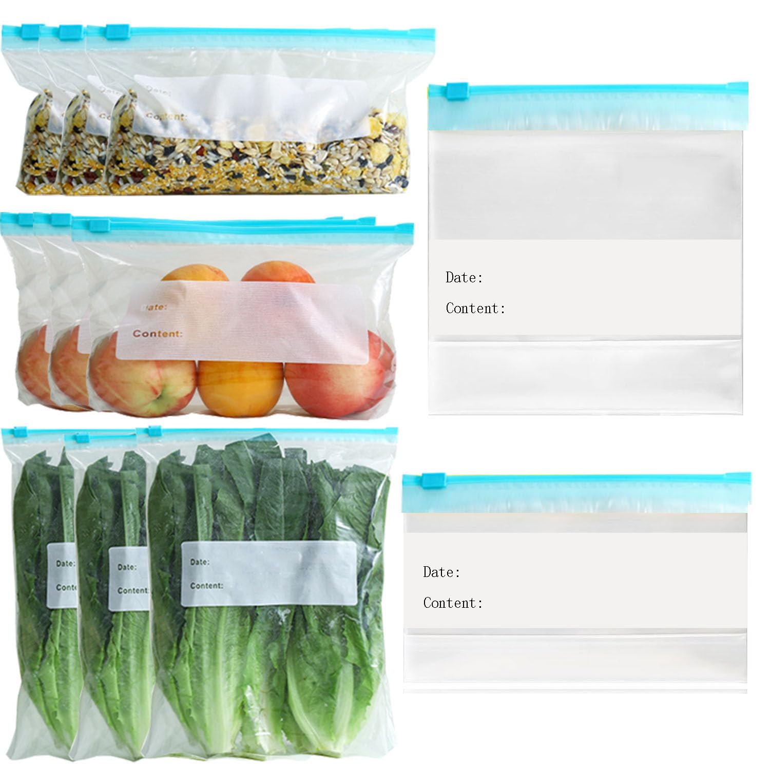 45 Pack Food Storage Bags for Fridge,Reusable Freezer Bags Leakproof Sandwich,vegetables, Fruit Bags