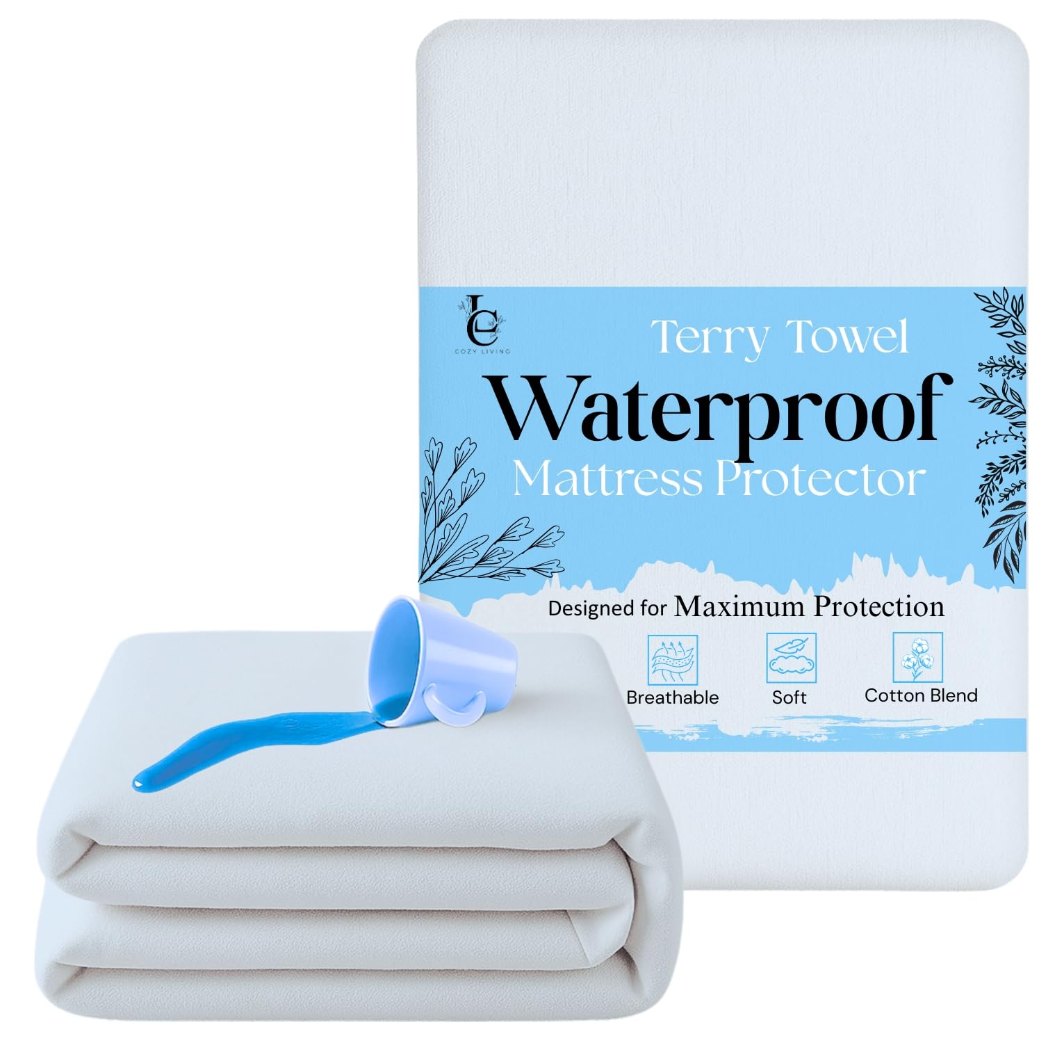 Cozy Living Double Mattress Protector (137x190cm) – Silent, Airflow & Soft Terry Top Waterproof Mattress Protector with Extra Deep 30cm Stretch Skirt - White (Double)