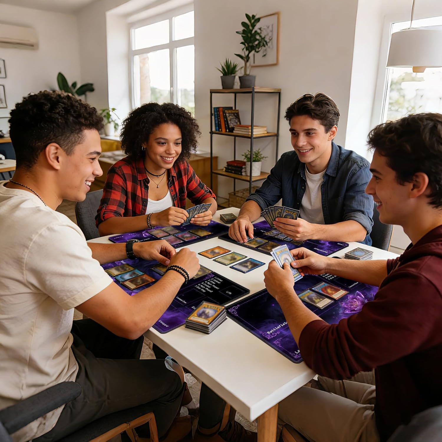 MTG Playmat with Zones, TCG Playmat Card Game Mat for Magic The Gathering, 24x14 inch Stitched Edge Non-Slip Base with Storage Bags, Nebula Purple Lotus