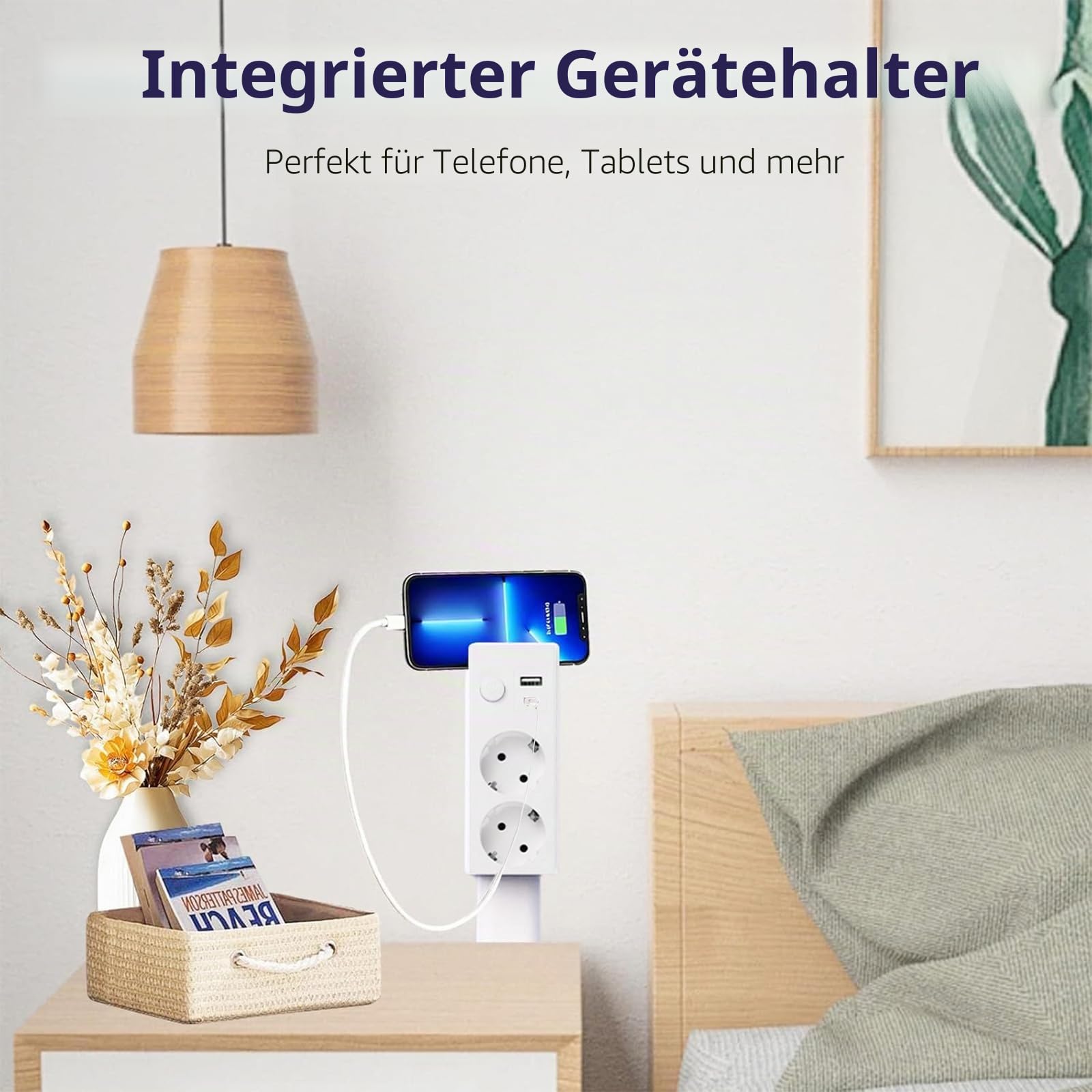 Steckdosenverlängerung mit USB-A-, USB-C- und 2 AC-Steckdosen, Wandsteckdosen-Erweiterungsstift, ausziehbarer, drehbarer Steckdosenadapter für Nachttische, Sofas, Schreibtische und andere schwer zugän