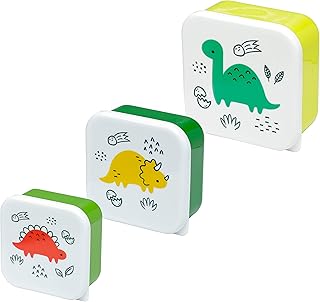 Puckator Dinosauria Jr Set of 3 Lunch Box Snack Storage S/M/L - Lunchbox with Multi Compartments - Small Food Containers - Lunchbox for Adults and Kids - Girls Boys Lunchbox - Food Prep with Lids