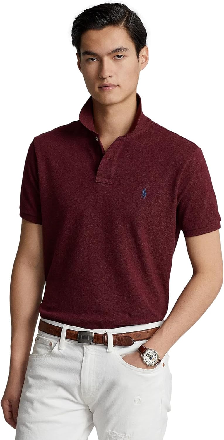 POLO RALPH LAUREN Mens Classic fit Short Sleeve mesh Polo Shirt Spring Wine - Image 2