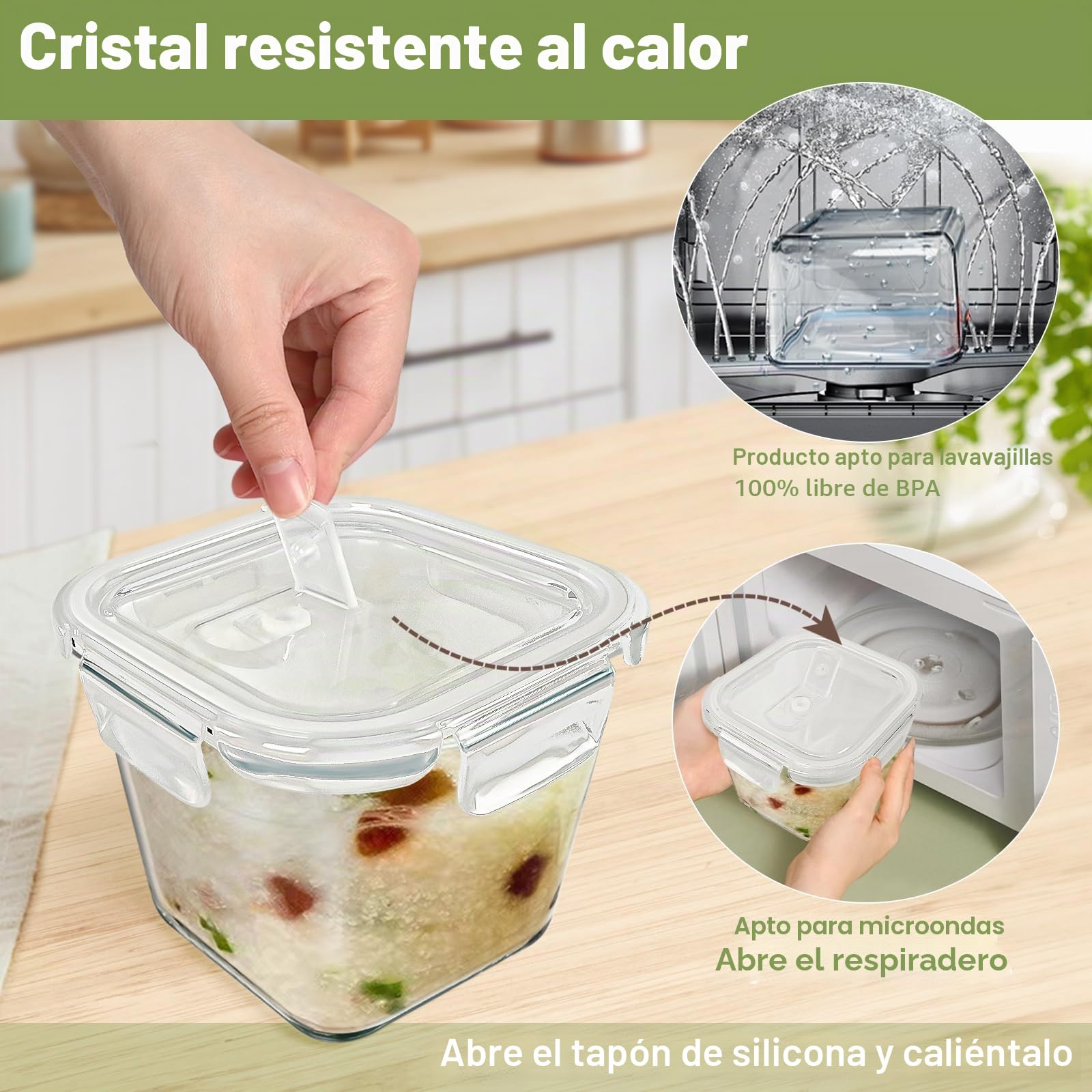 Recipientes de sopa de vidrio de borosilicato 907.2 g, 4 tazas, aptos para microondas y congelador, tazón cuadrado pequeño para ensaladas