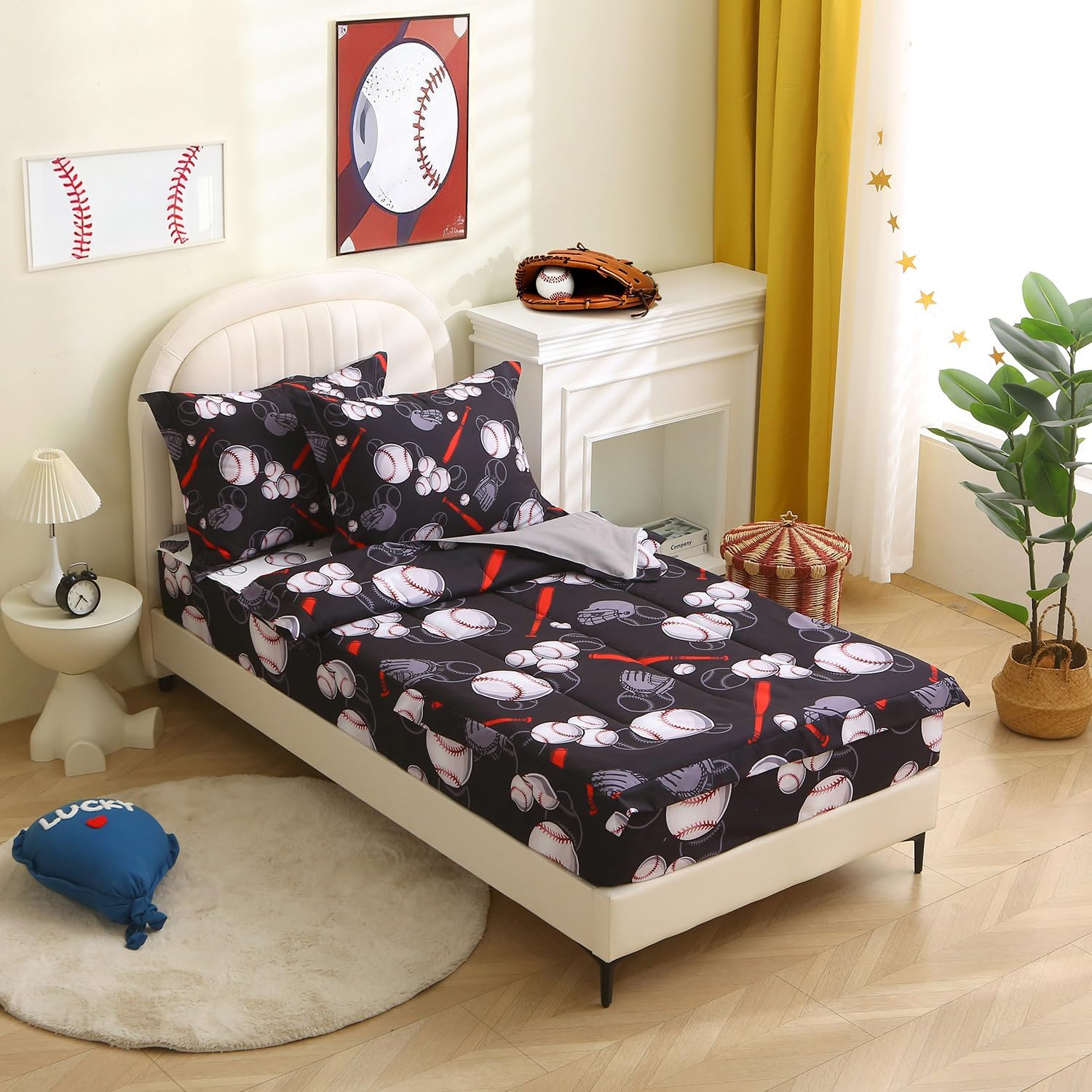 Boys Baseball Bedding Comforter Sets Zipper Bedding Set for Kids Black Sports Bed Set for Children Bedroom Decor - Image 3