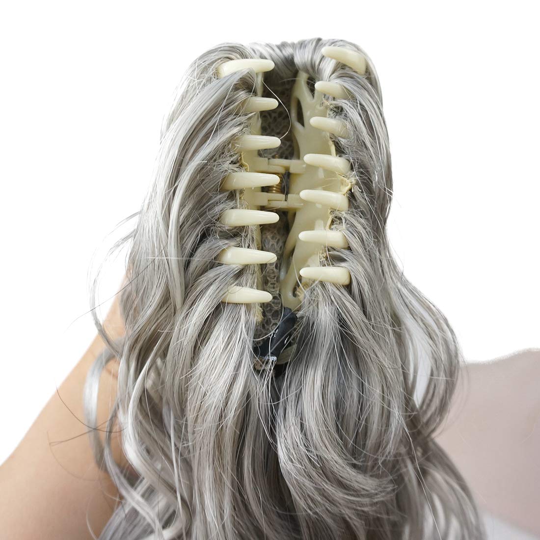 Lydell 30" Long Curly Styled Clip In Claw Ponytail Hair Extension Synthetic Hairpiece 280g with a jaw/claw clip (51 Silver Gray)