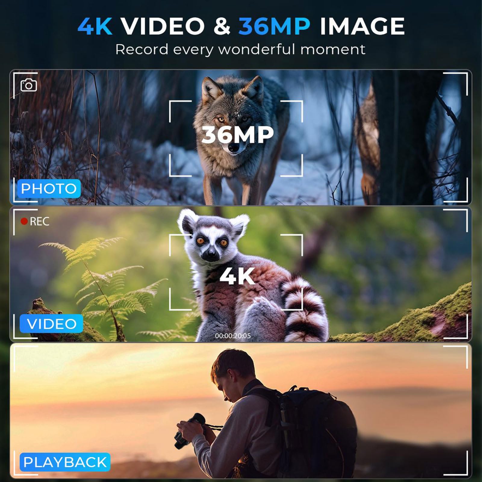 Gafas de visión Nocturna para Montar en la Cabeza, Binoculares de visión Nocturna Digitales de 1312 pies con cámara, Video 4K y Fotos de 36 M, Zoom Digital de 8X, Linterna para Acampar