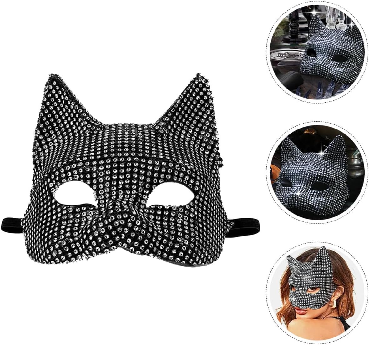 Half-face Rhinestone Cat Mask for Women Decorative Cosplay Accessory for Masquerade Halloween and Dance Parties Comfortable Fit Intricate Design for Fancy Dress Events