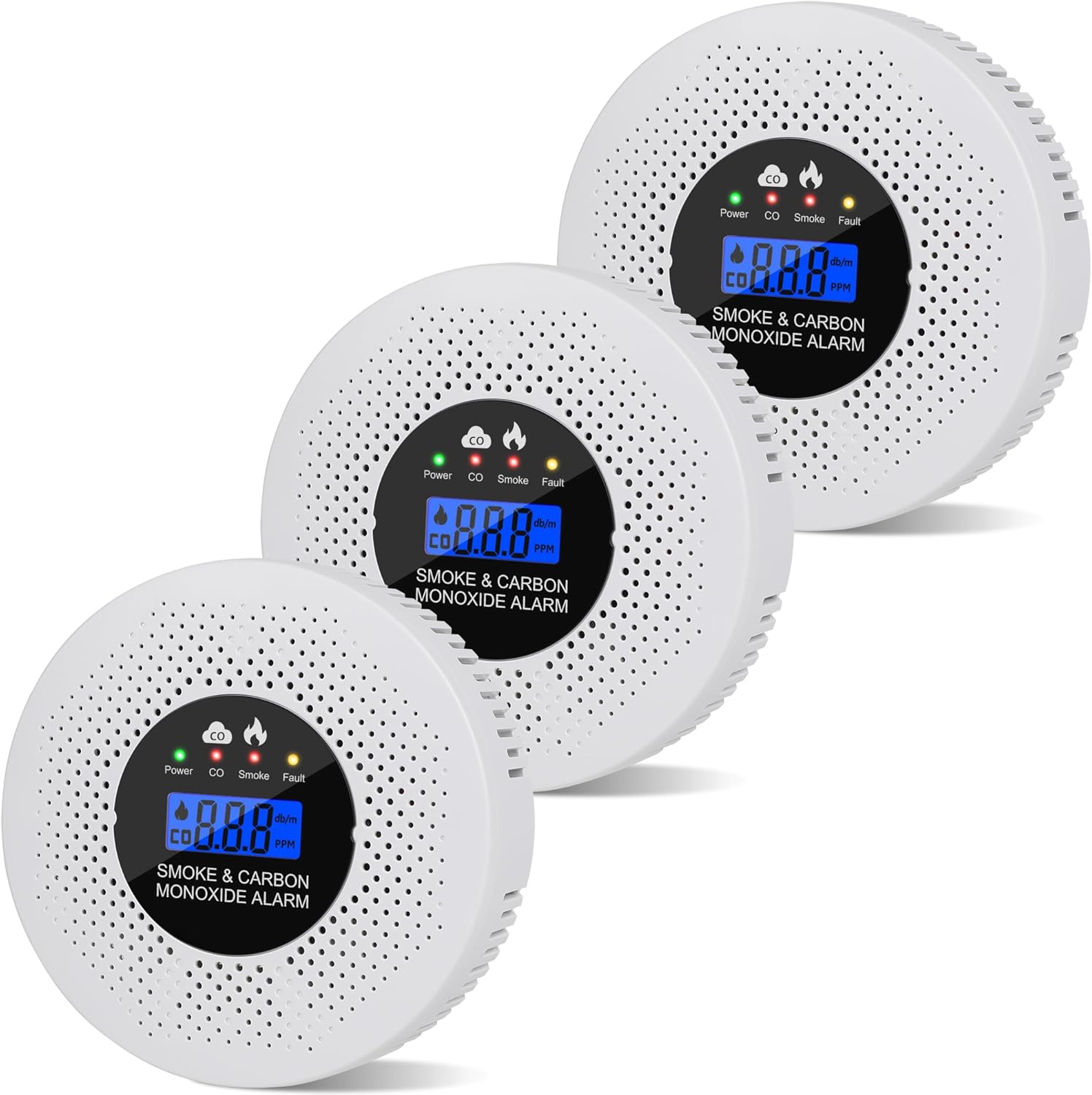 Esup 3 Pack 2 in 1 Smoke & Carbon Monoxide Alarm with LCD Display, Dual Sensor, Battery-Powered, No Wiring Needed, Easy to Install for Home/Kitchen/Bedroom/RV/Travel (3)