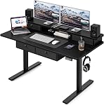 Grandder 47 * 24 Inch Electric Standing Desk with Two Drawers, Sit to Stand Up Height Adjustable Desk with Storage Shelf for Home Office, Study, Ergonomic Adjustable Computer Desk, Oak