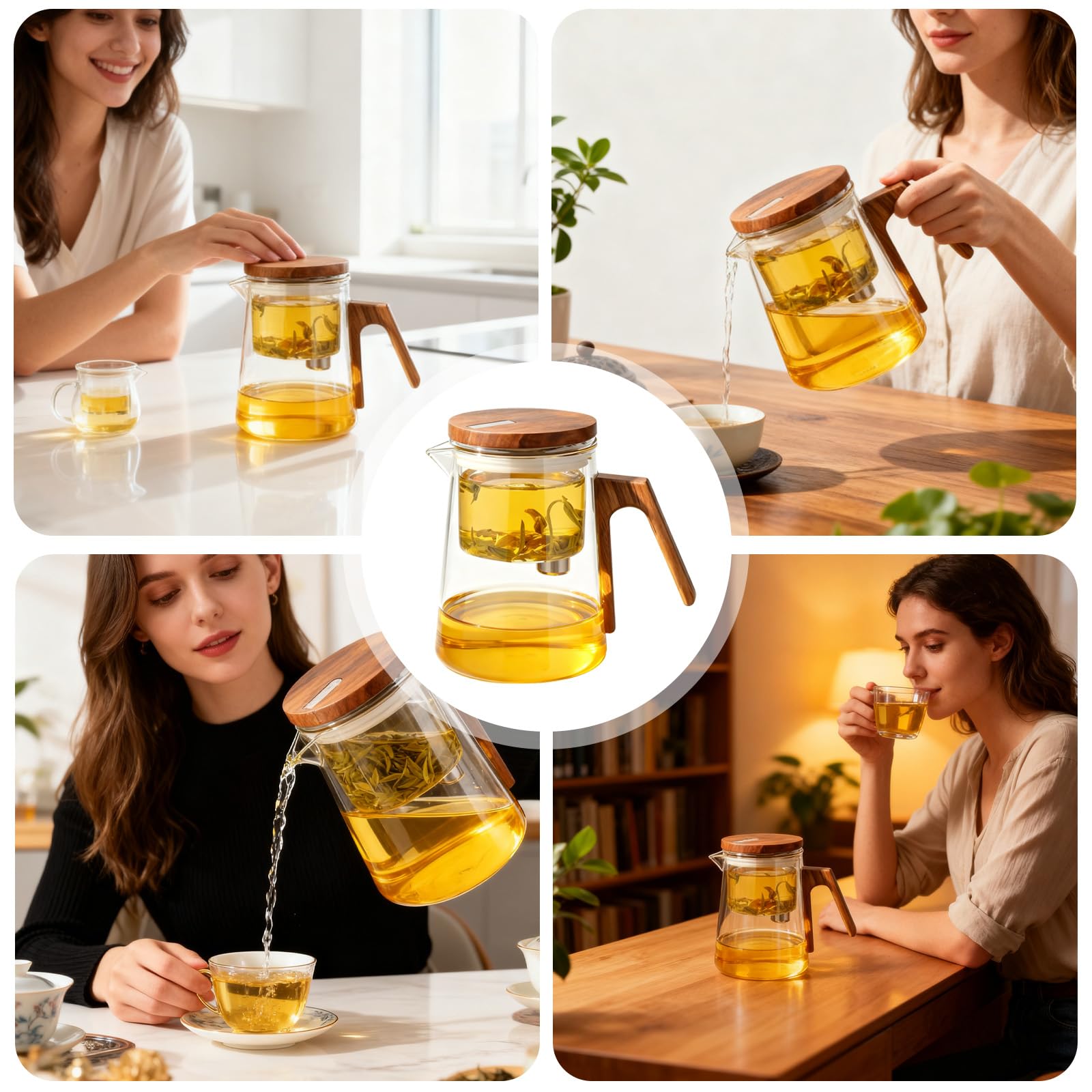 Teekanne Glas mit Sieb, 700ml Teezubereiter für Losen Tee mit Magnet Sauger-Deckel, Glass Teapot, Drücker-Teekanne, Teeliebhaber Geschenke, Hochborosilikatglas, Tea Maker für Zuhause und Büro