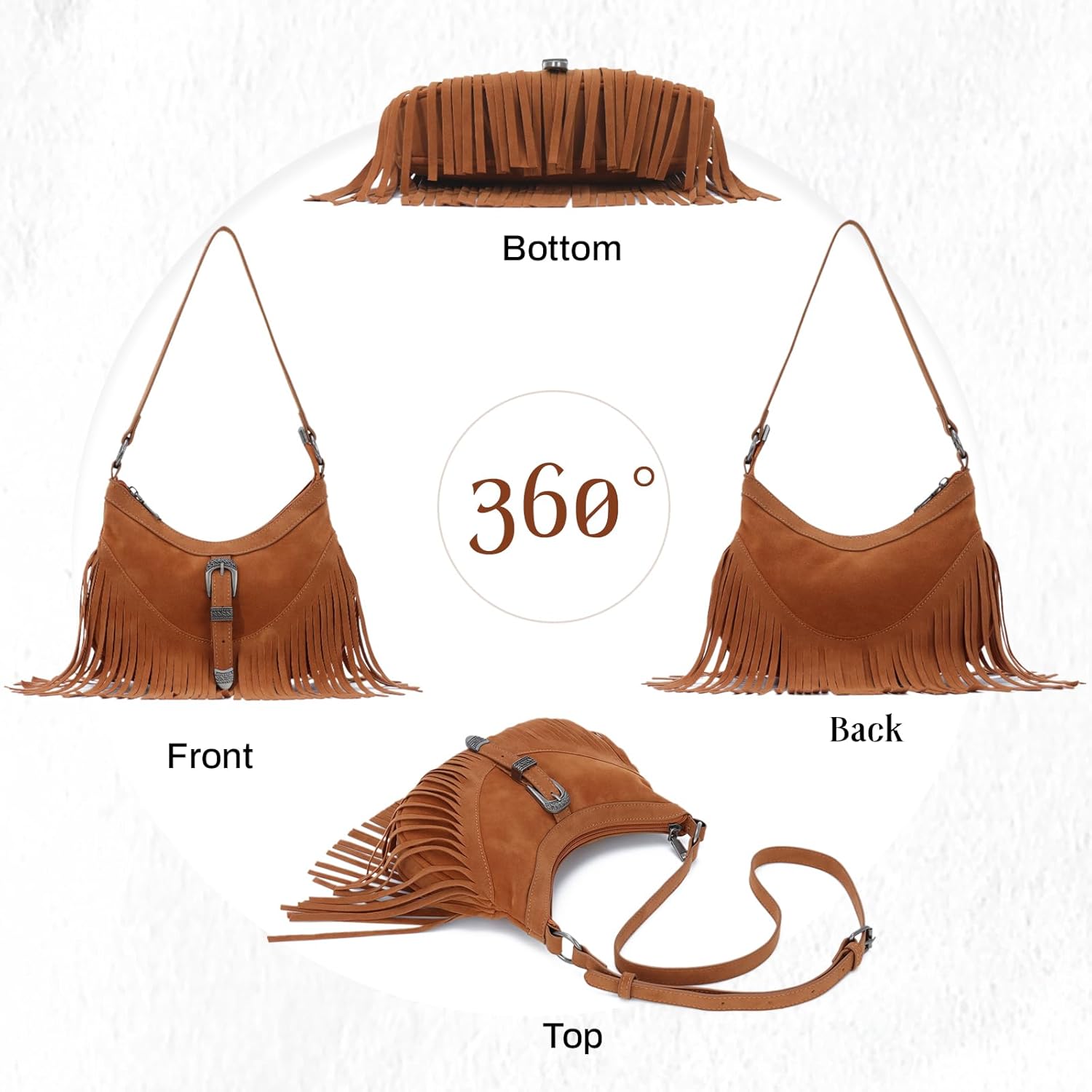 Emprier Western Fringe Hobo Purses for Women Tassel Crossbody Bag Underarm Shoulder Bags