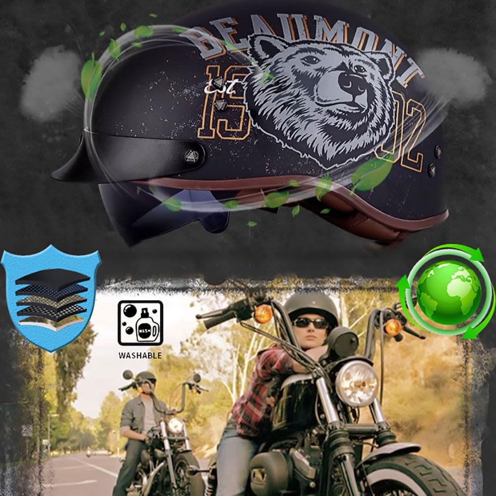 Bols Demi-Casque Jet Vintage Rétro ECE Homologué Casque Ouvert De Moto pour Hommes Et Femmes Casquette Unisexe pour Vélo Scooter ATV UTV Skateboard Black M~XXL