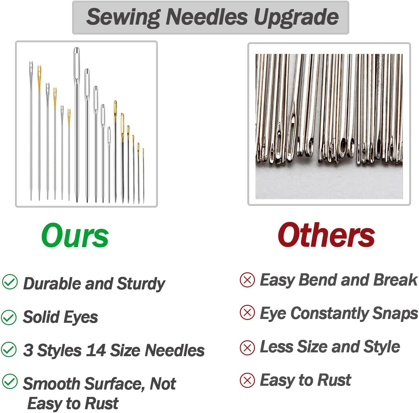 83 Pcs Sewing Needles, 3 Styles 14 Size Assorted Needles for Sewing, Sharp Sewing Needles Large Eye, Easy Self Threading Needles for Handsewing Art Crafts with 2 Threaders and Stitch Remover Thimble