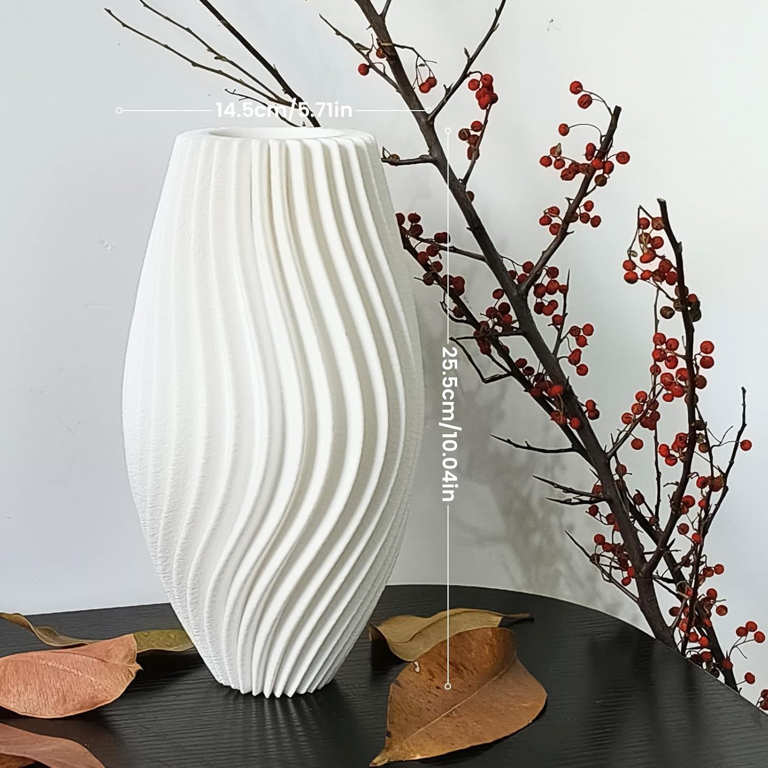Modern Vase, White Minimalist Small Flower Holders for Pampas Grass Decor, Coffee Table & Shelf Decor, Abstract Vases for Flower Bouquet, Trendy Home Decor, Entryway & Trendy Floreros (Rippled Vase)