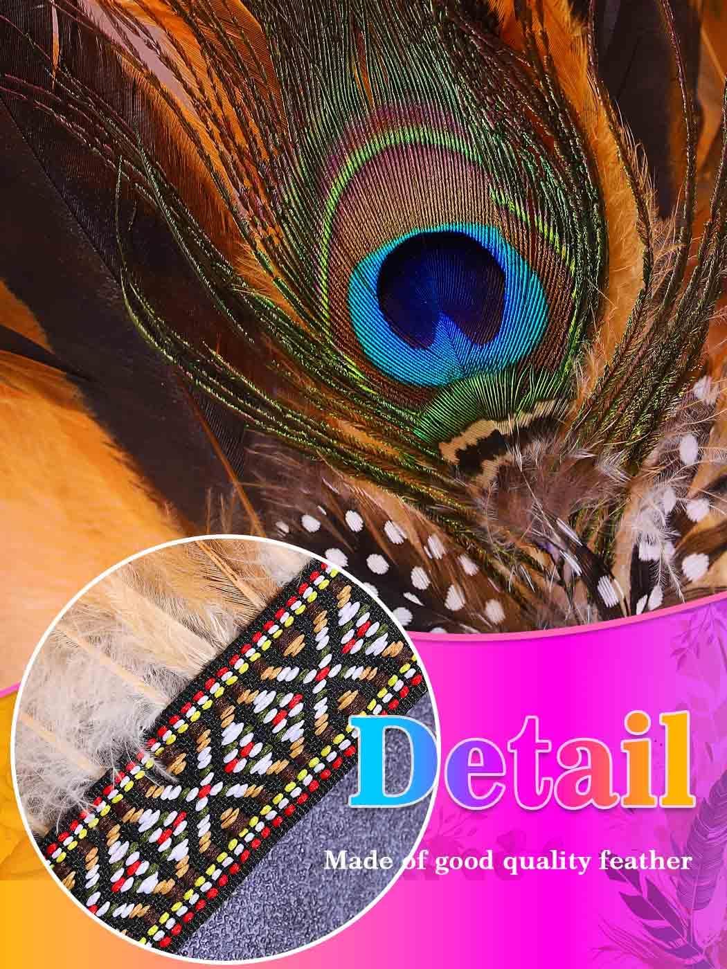 Aukmla Indian Feather Headband Peacock Feather Headpiece Carnival Costume Headdress for Women - Image 5