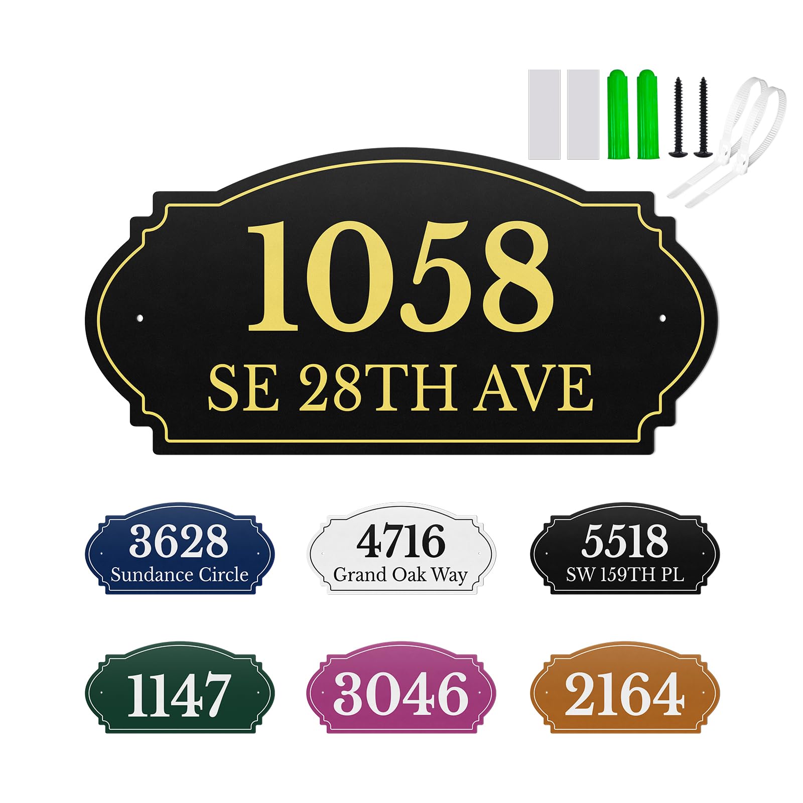Custom Aluminum Address Plaques, Personalized Home Decor Signs, Outdoor or Mailbox Address Plates, Easy Installation for Street Names and House Numbers (16×8 inches)