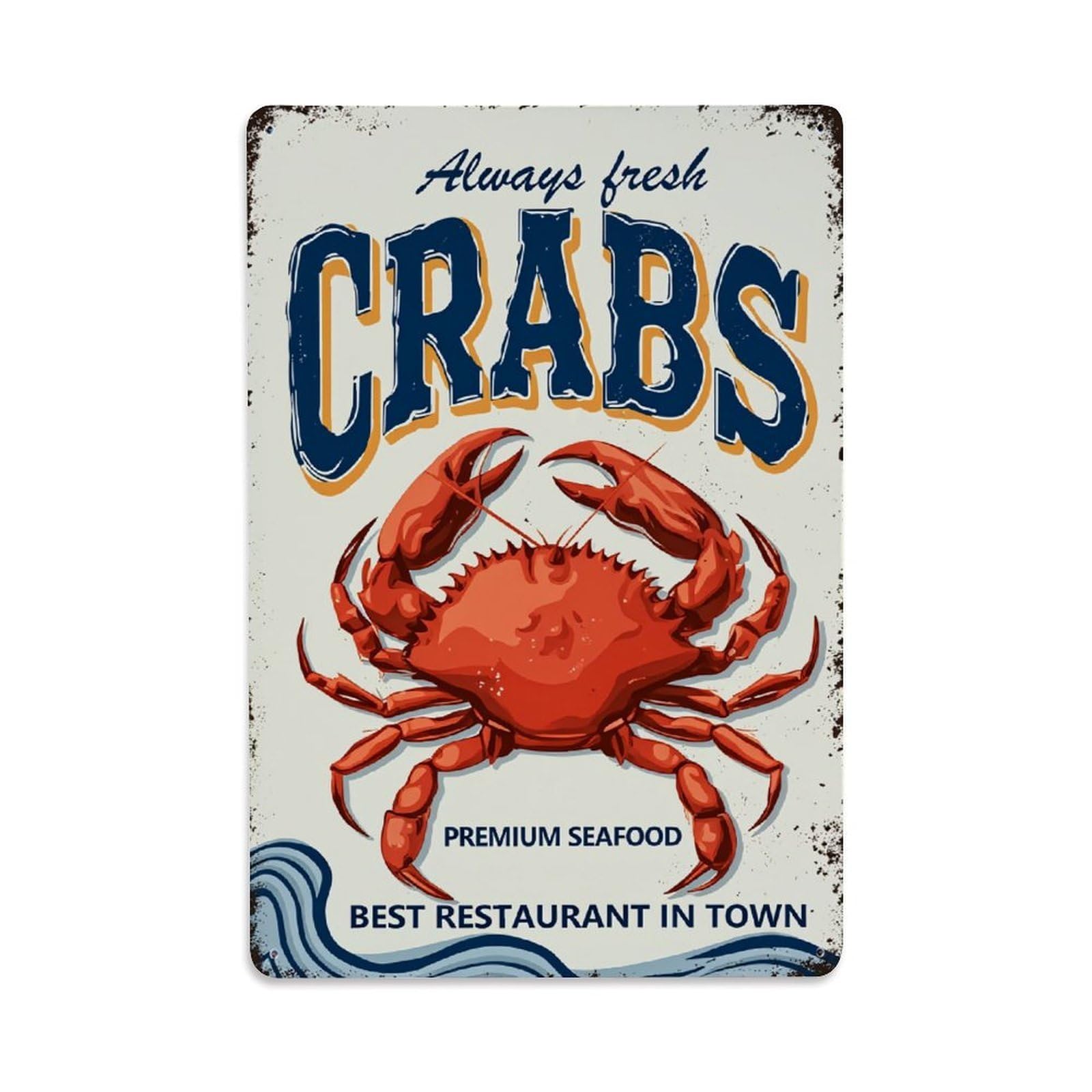 Enderetf Vintage Crab Seafood Restaurant Fresh Premium Tin Sign Metal Poster, Home Bar Garage Man Cave Cafe Indoor & Outdoor Wall Decoration 8X12inches