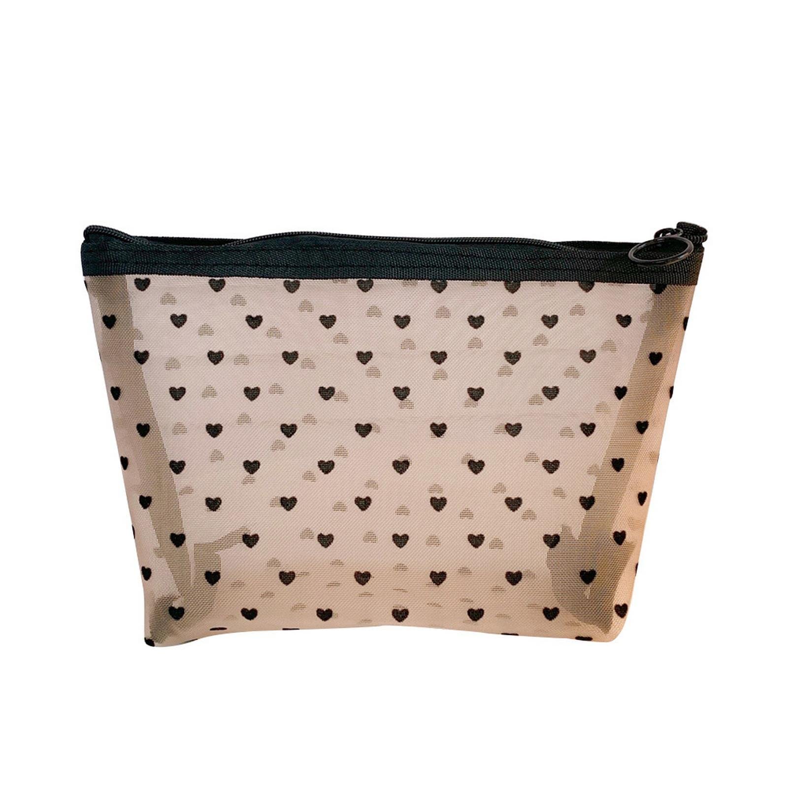 MOGSA Kosmetiktasche für Damen, Reisen, Kosmetiktasche, Schwarz mit Punkten, transparentes Netz-Kosmetiktasche, A, S