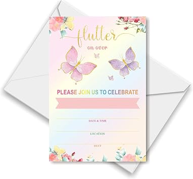 25 Set of Butterfly Invitations with Envelopes for Butterfly Party Baby Shower Girls Birthday Party Wedding Bridal Shower Engagement Invite Decoration