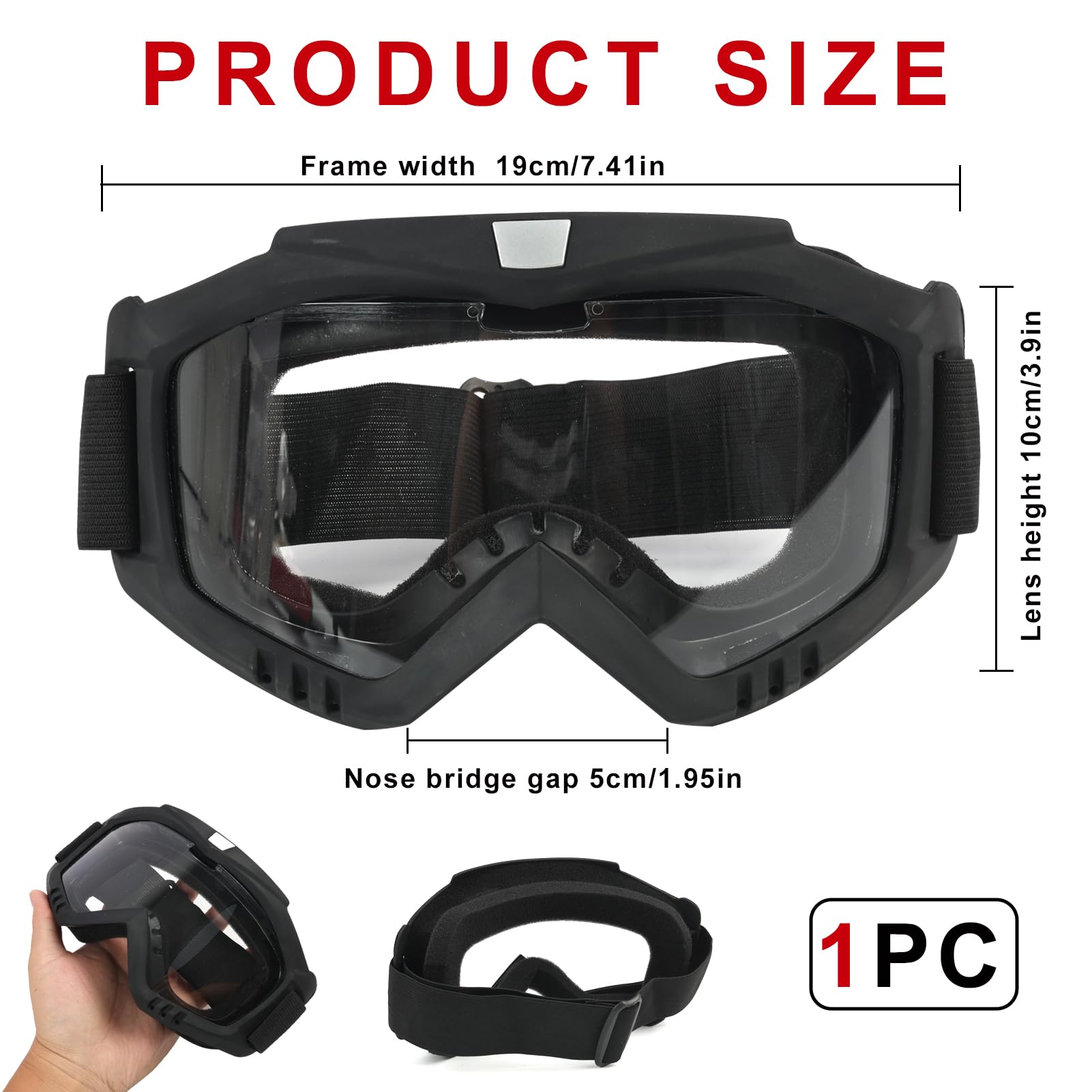 Okulary motocrossowe, ochrona UV400, okulary MTB, Dirt Bike, pyłoszczelne i wiatroszczelne, elastyczna rama TPU i soczewki PC, odpowiednie do noszenia okularów