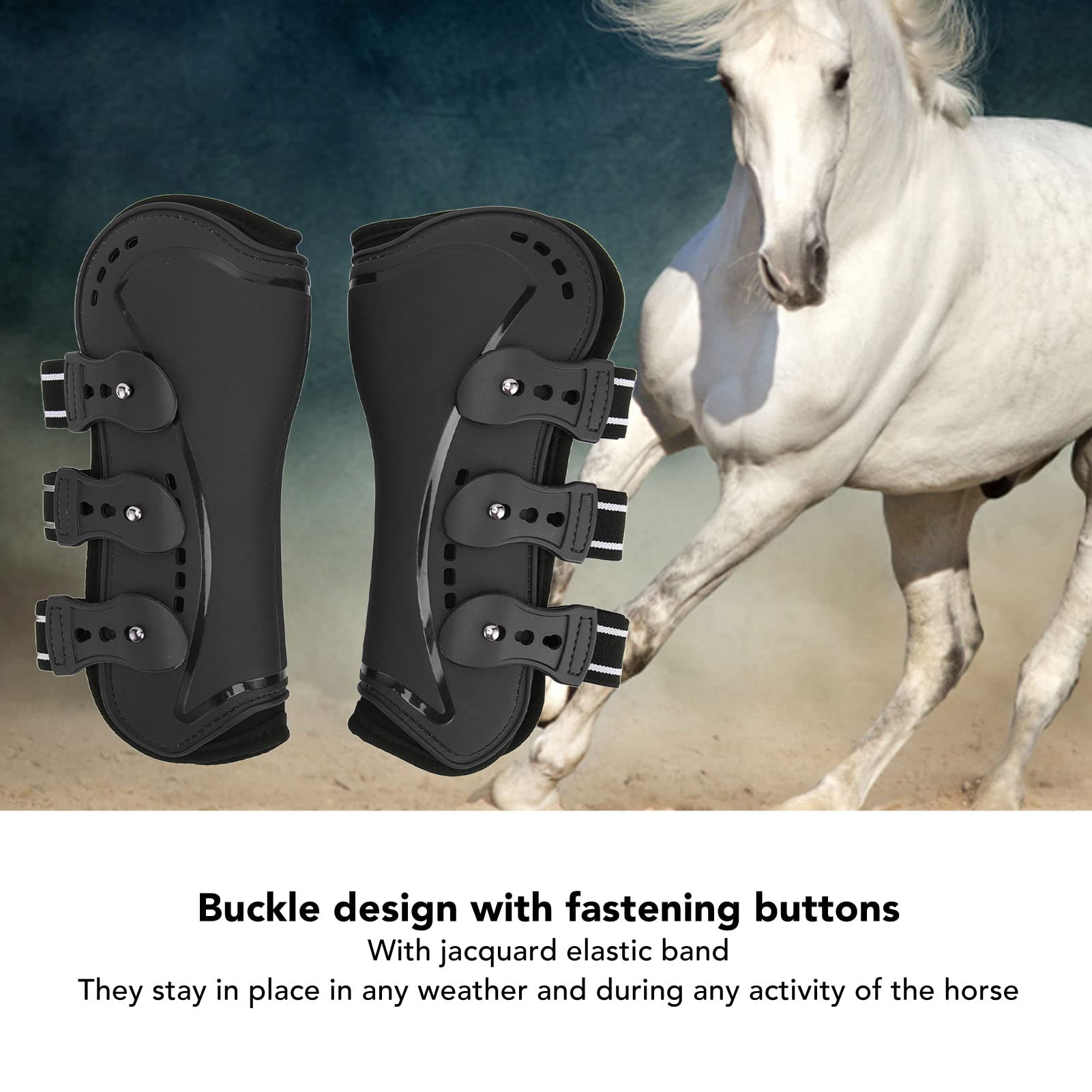 AMONIDA Stinchiere Cavallo Equitazione, Stinchiere Cavallo, Frontale Nero Traspirante Ammortizzante Parastinchi per Gambe di Cavallo per Lunghe Distanze, Salto Ostacoli Ed Esercizi(M)
