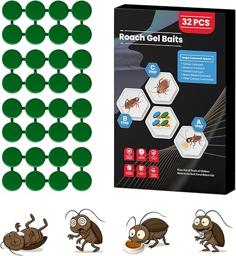 Paquete de 32 estaciones de cebo de gel para cucarachas en interiores, potente mata cucarachas en interiores para infestación de cucarachas, cebo de