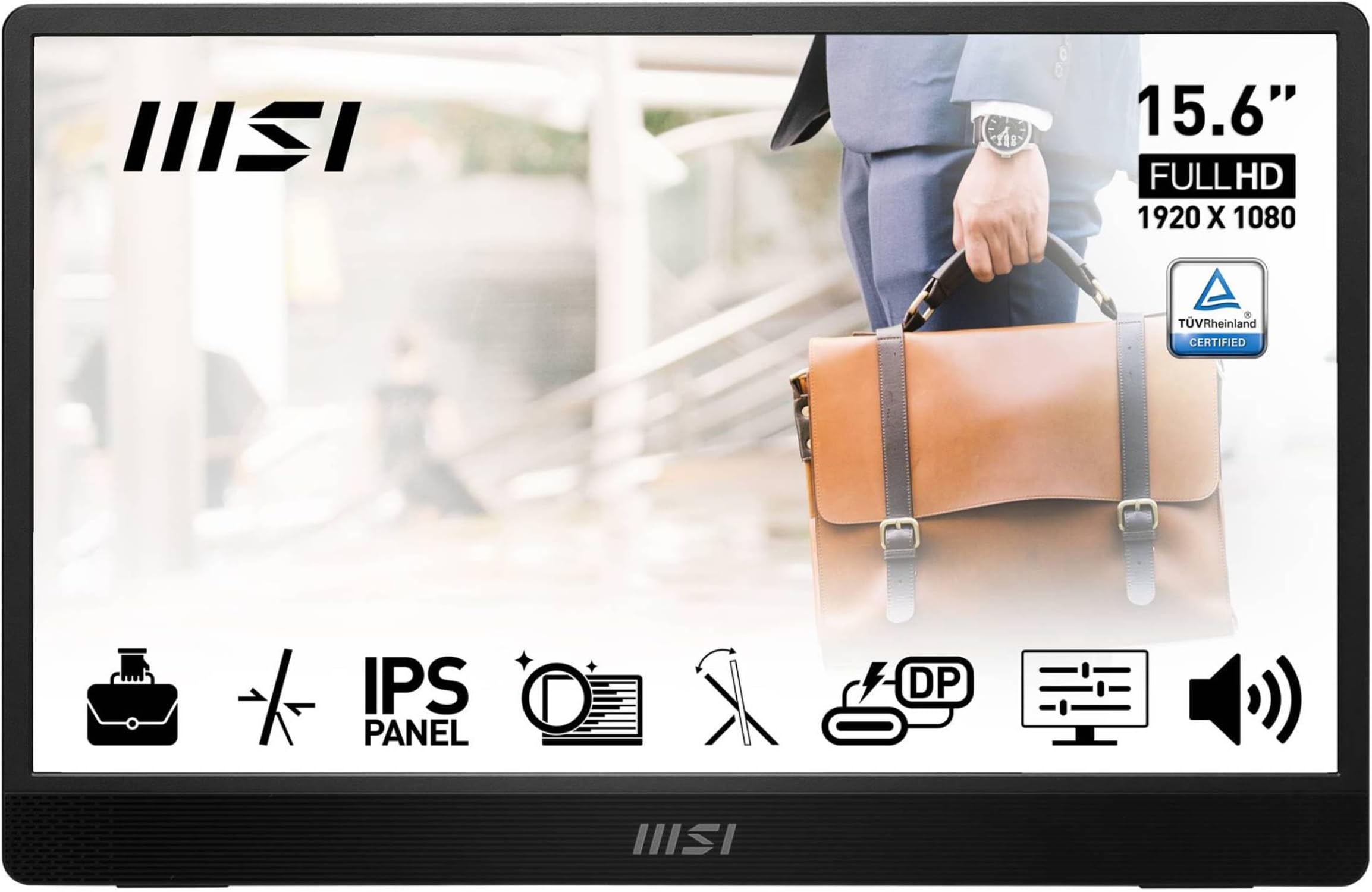 MSI PRO MP161 E2, 15.6 inch (39.62 cm), IPS Panel, Full HD 1920 x 1080, 60Hz, Black, Eye-Friendly Screen, Speakers, Enhanced Chassis & Kickstand, Mini-HDMI 2.0b, 2 x USB Type-C Monitor