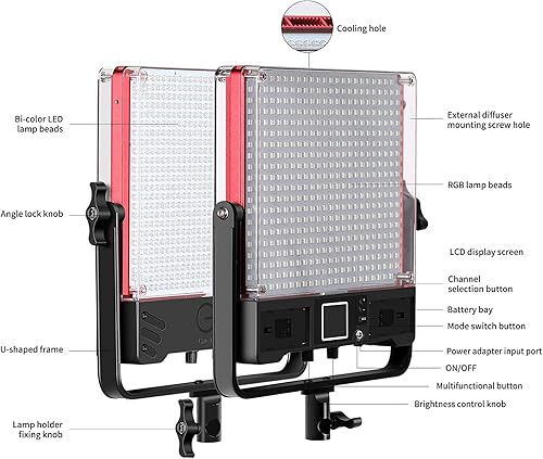 Miniatura 6 de GVM - Luz de video LED de 50 W con softboxes, RGB+bicolor de doble cara, cada lado 50 W, kit de iluminación de video con control Bluetooth, luces de