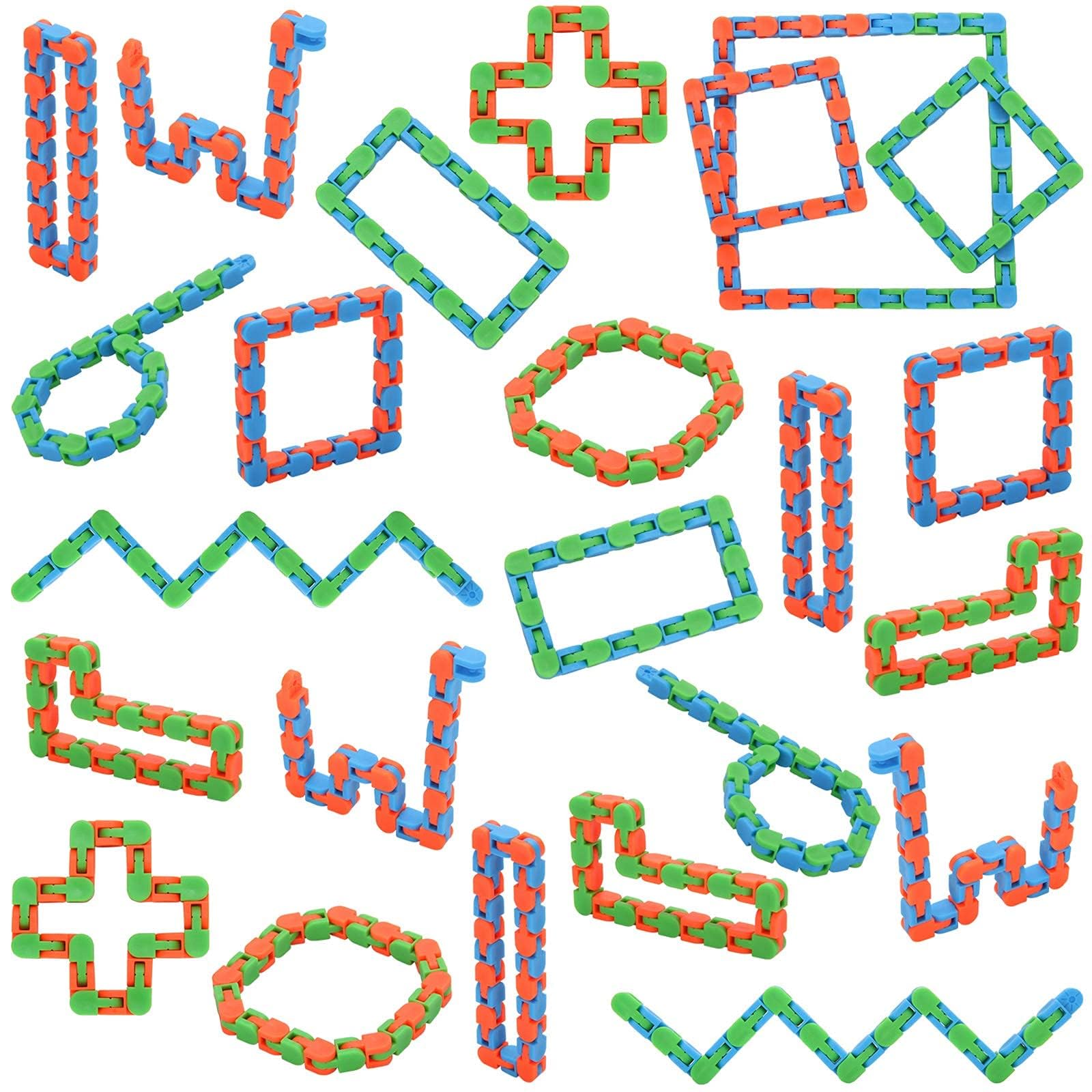 HBSTUDIO 24 Links Wacky Tracks Snap Toys, Finger Sensory Toys, Snake Puzzles for Stress Relief, Party Bag Fillers, Party Favours(24Pack,Random Color)