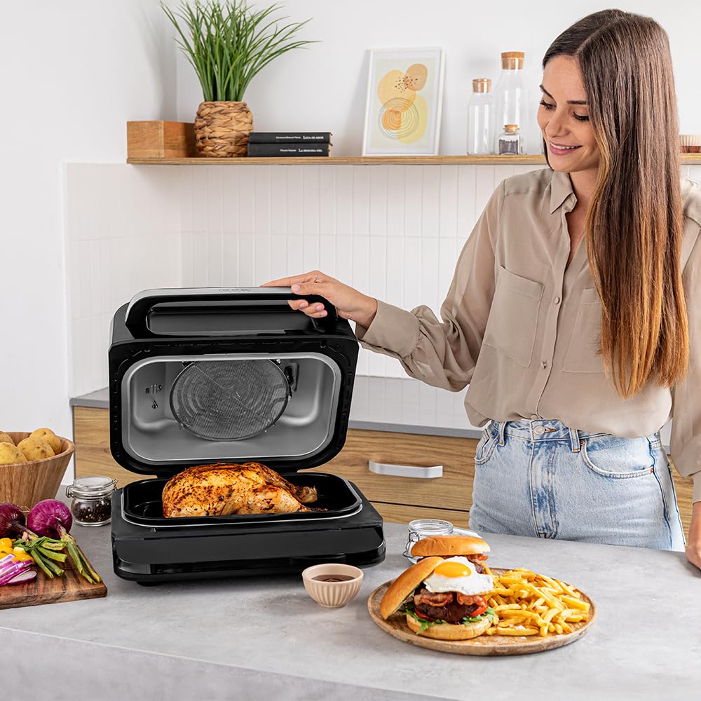 Cecotec Friteuse à Air Grill sans Huile de 6 L Cecofry FireDome 6000. 2400 W, 6 Modes de Cuisson et 4 Niveaux Grill, Thermostat Réglable, Comprend une Sonde de Température et des Accessoires