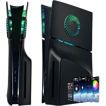 Faceplate for PS5 Slim Disc Edition with RGB Light Strip and Dust Filter Dobewingdelou 400+ Effects LED Light Console Side Plates Plate Cover DIY Decoration Kit Accessories Black