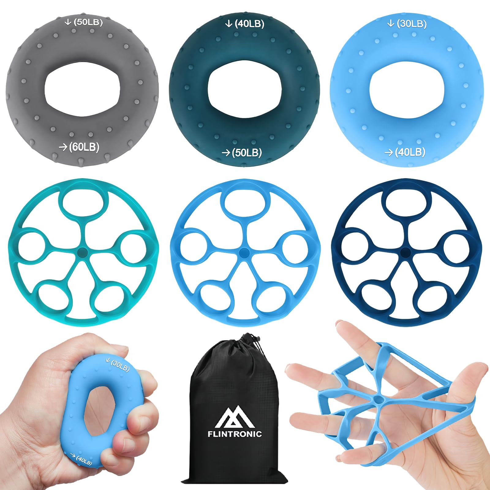 flintronic Grip Strength Trainer, Forearm Strengthener 7-Piece Kit, Hand Exercise Balls, Finger Therapy Squeeze Balls, Hand Grip Strengthener