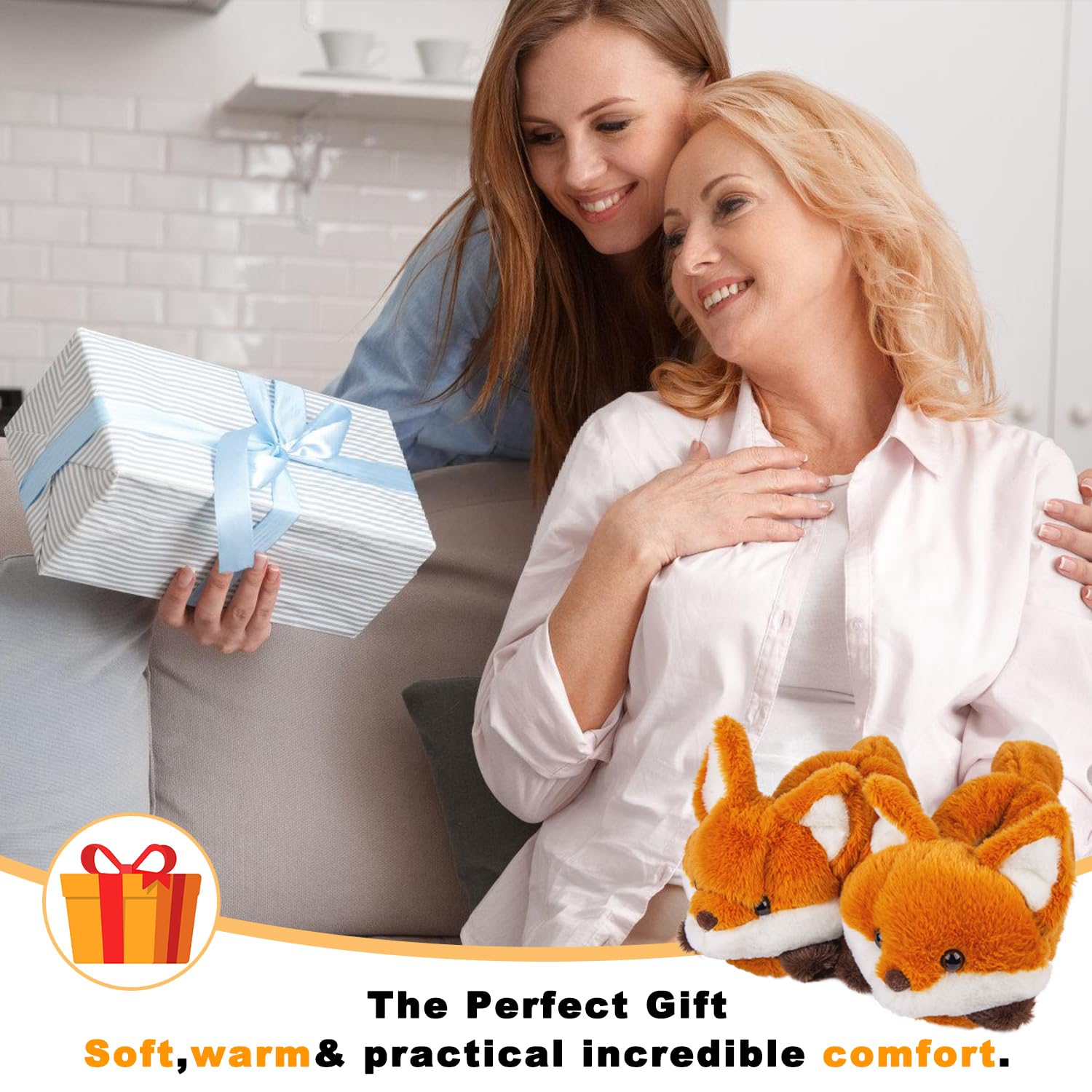 Women's Slippers Cute Wild Animal Fuzzy Plush Funny Slippers Novelty Fox Raccoon Red Panda Sloth Hedgehog Squirrel Koala Cozy Soft Winter Warm House Shoes for Indoor/Outdoor