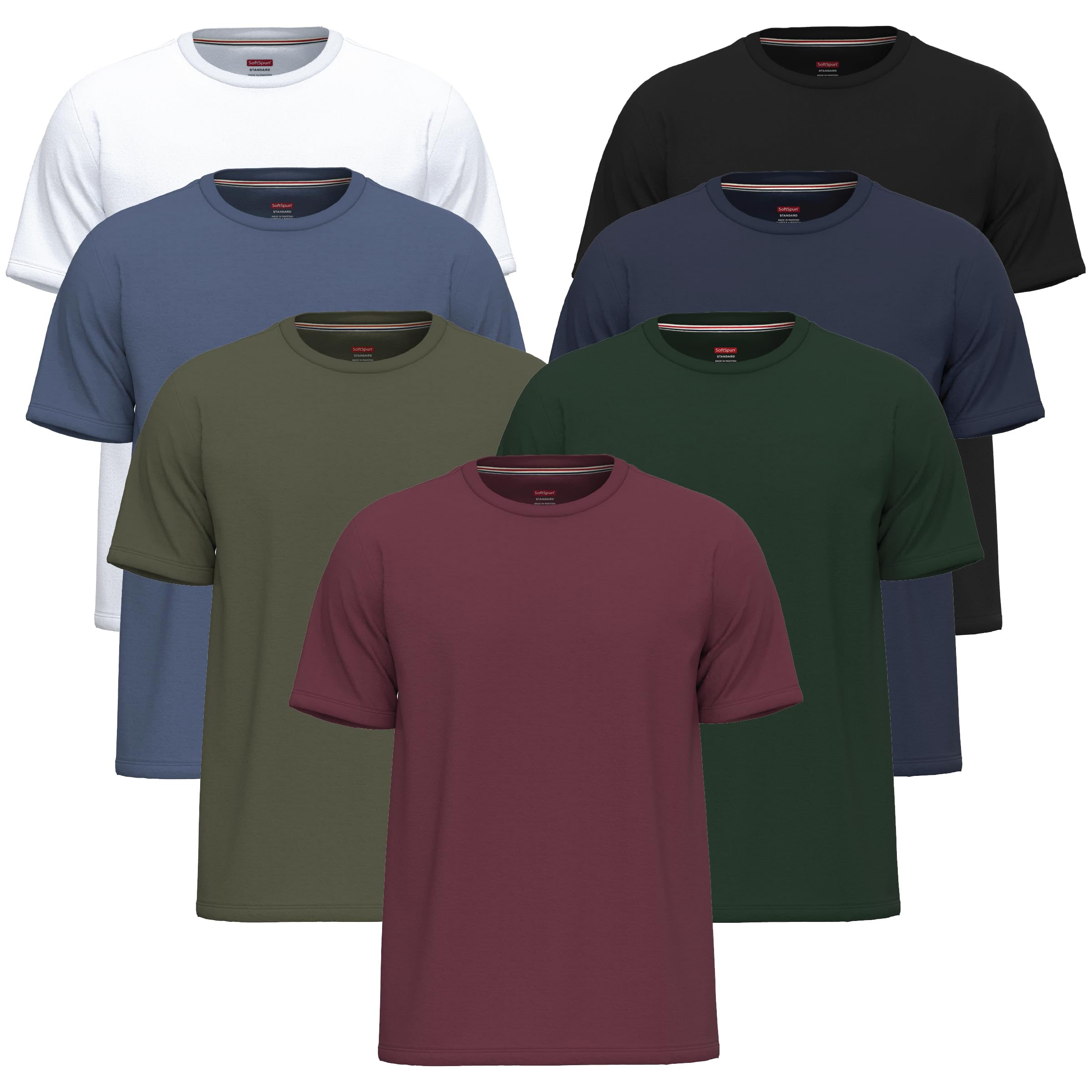 Softspun Men's Pack7 [Modern Collection] 7 Pack Tshirt Xxl – Cotton Tshirts, Gym T Shirts For Uk, Heavy Cotton Tee, Black T Shirt
