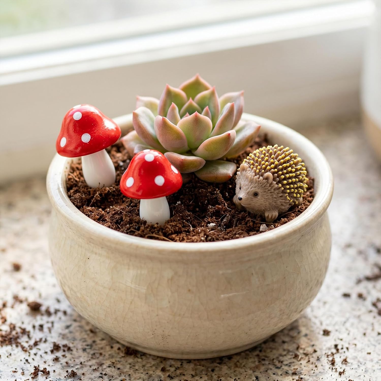 7 PCS Cute Hedgehog & Mushroom Statues Miniature Fairy Garden Accessories Exquisite for Outdoor Decor, Micro Landscape Bonsai, Terrarium, and Plant Pot Accessories (mini Hedgehogs)