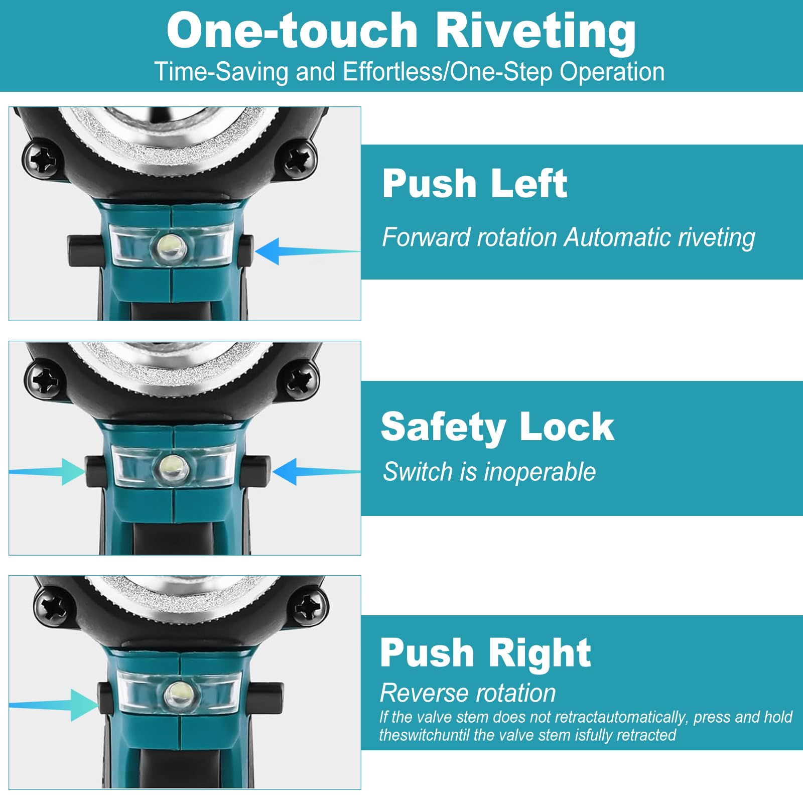 Pistola Remachadora Eléctrica Compatible con Baterías Makita de 18V, 25000N Remachadora a Batería para Remaches Ciegos de 2,4-4,8 mm (sin batería)‌