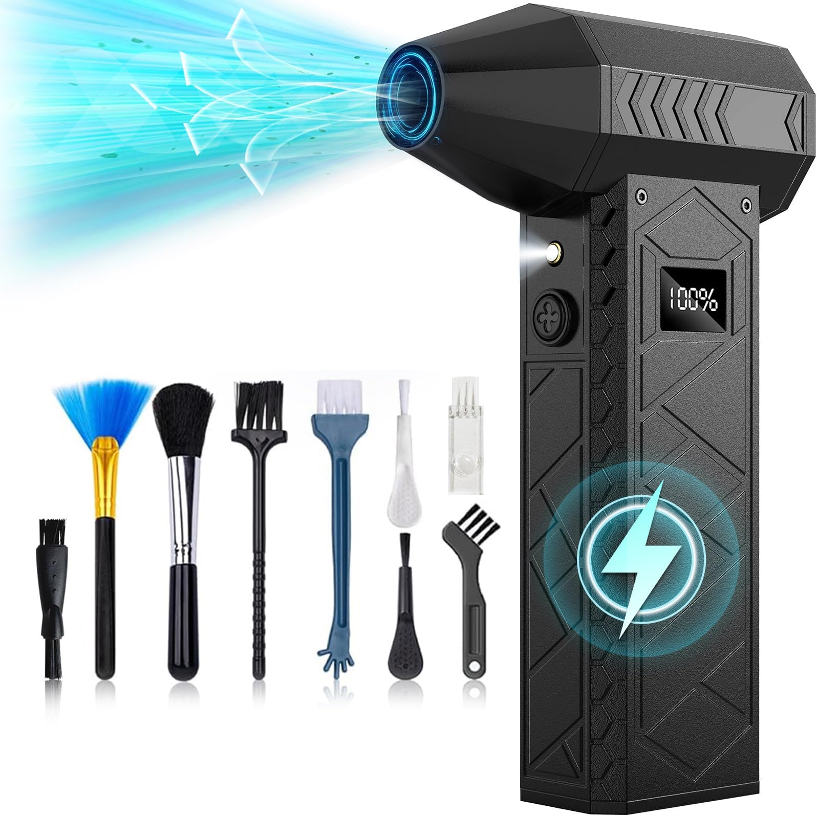 DEGGE10000mAh Compressed Air Duster, 180000RPM Electric Air Duster with Display Screen & Light, 4 Gear Adjustable Cordless Rechargeable Turbo Car Dryer Jet Air Blower for Keyboard,Computer,Car,Home
