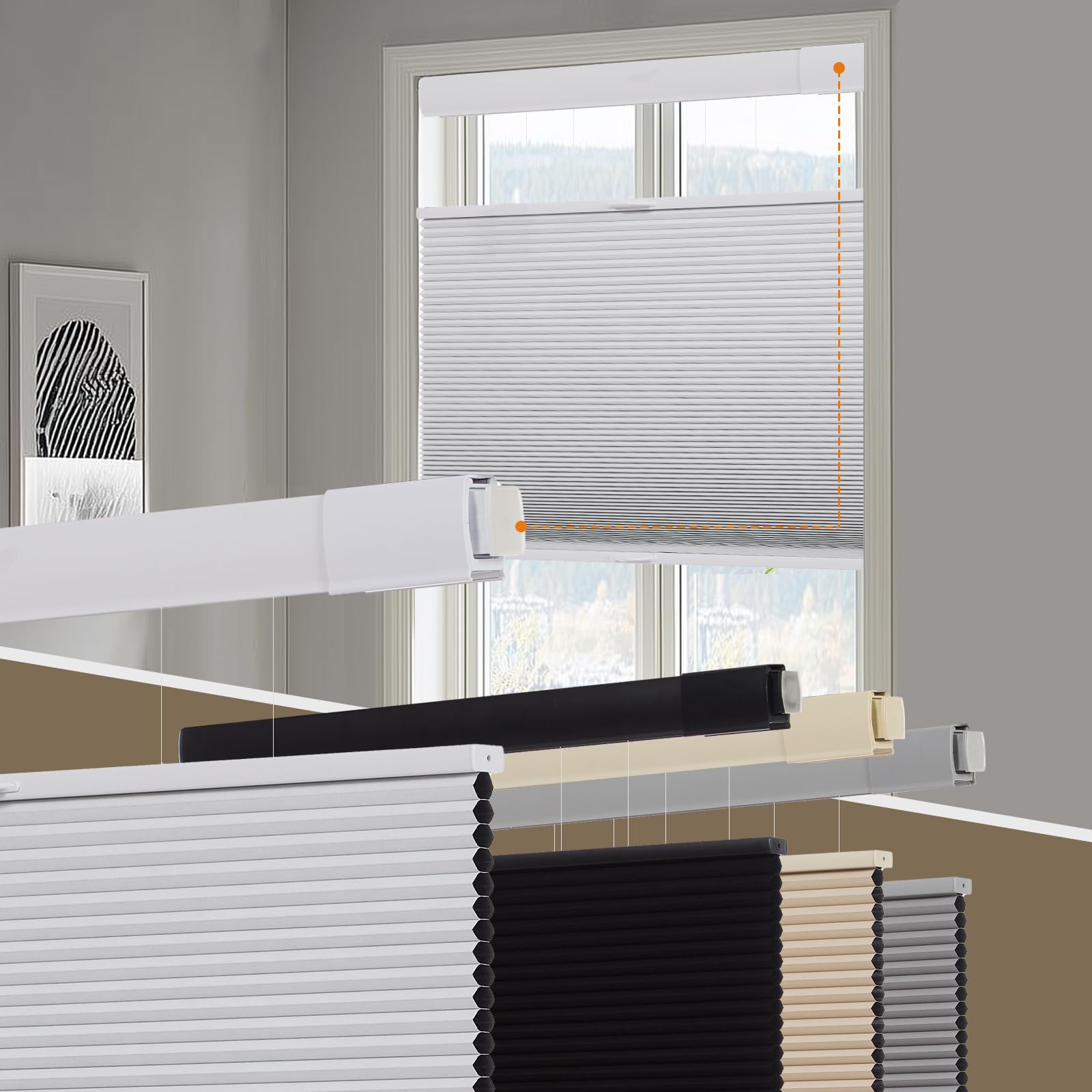 Persilux No Drill Blackout Cellular Shades for Windows, White, 18 x 36