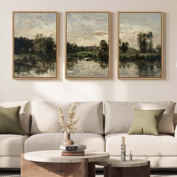 Framed Vintage Lake Landscape Large Wall Art for Living Room, 20x30 Inch