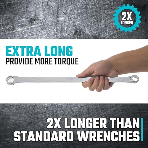 Miniatura 5 de DURATECH Juego de llaves de trinquete extralargas, 9 piezas, acero al cromo vanadio, con organizador de herramientas