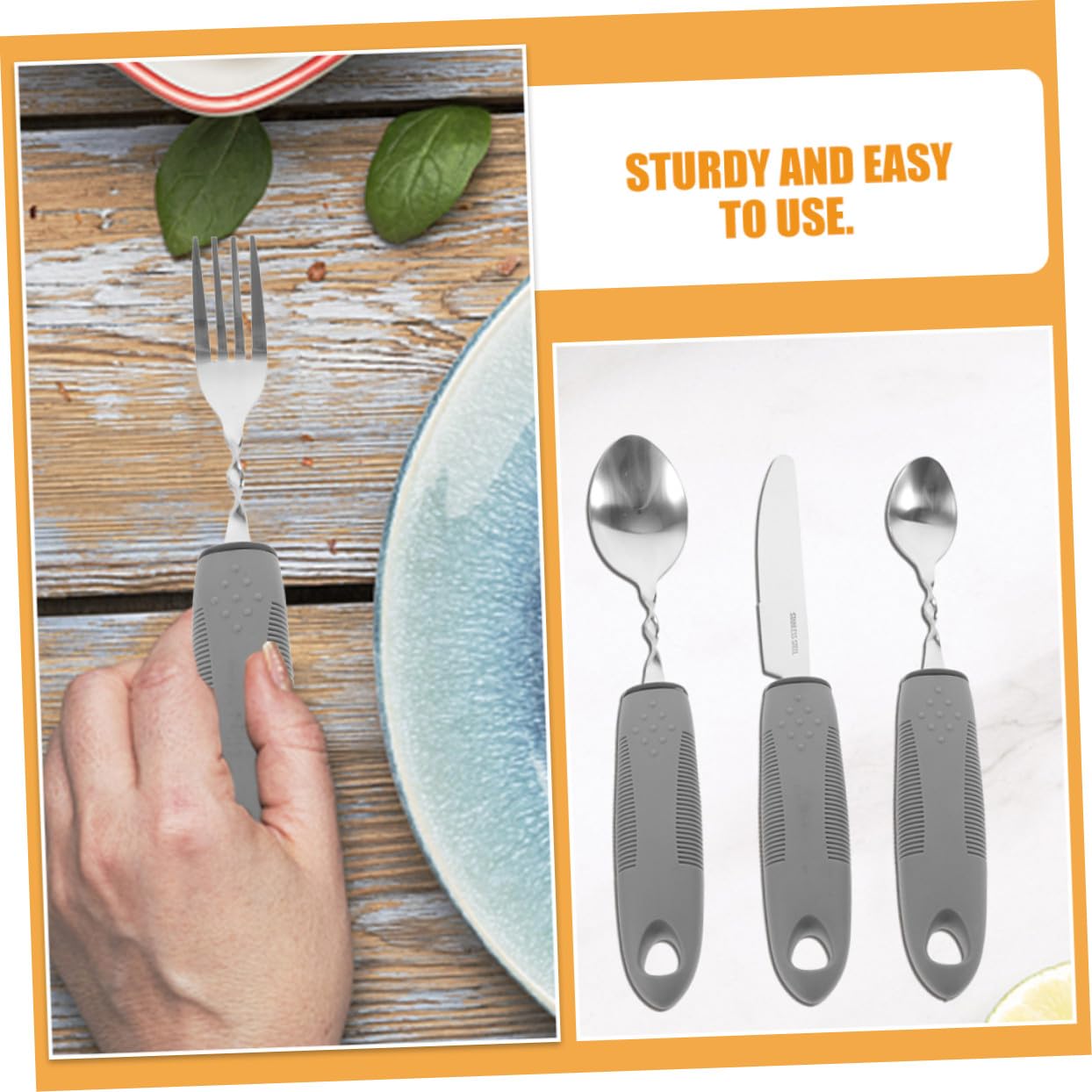 Cubiertos Adaptativos Antitemblor para Ancianos Mango Ergonómico Flexible de Gris Utensilios de Rehabilitación para Personas con Movilidad Reducida para Comer Interiores