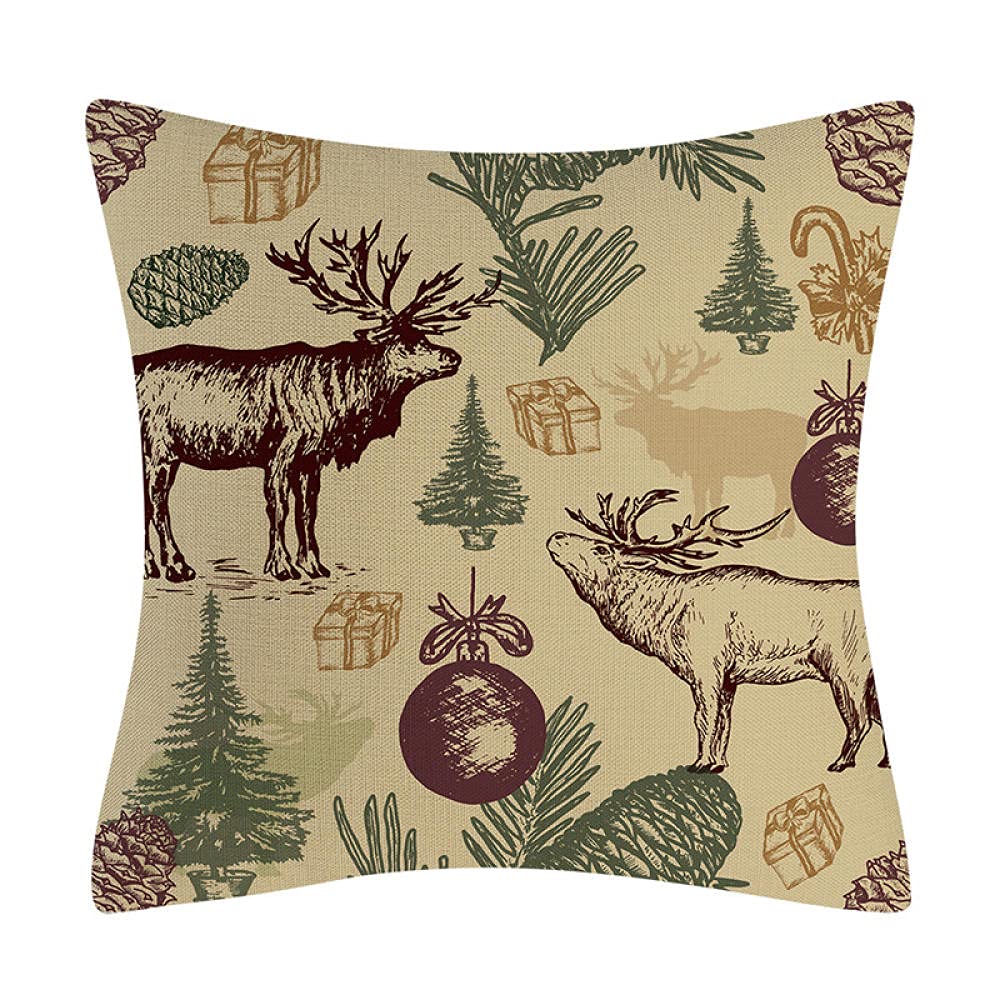 4 Piezas Funda de Almohada 65x65cm Navidad Retro Fundas de Cojín Terciopelo Sencillo y Decorativo para Sofá Camas Dormitorio Coche Lino Cojines Throw Pillow Covers （26x26in）