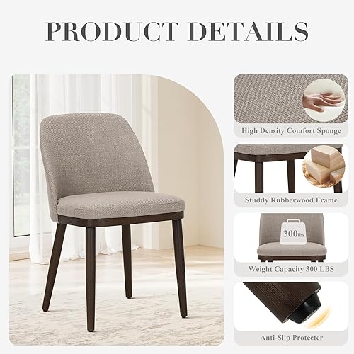 Miniatura 6 de COLAMY Juego de 6 sillas de comedor tapizadas, modernas sillas de cocina con respaldo, sillas laterales de tela con patas de madera para cocina,