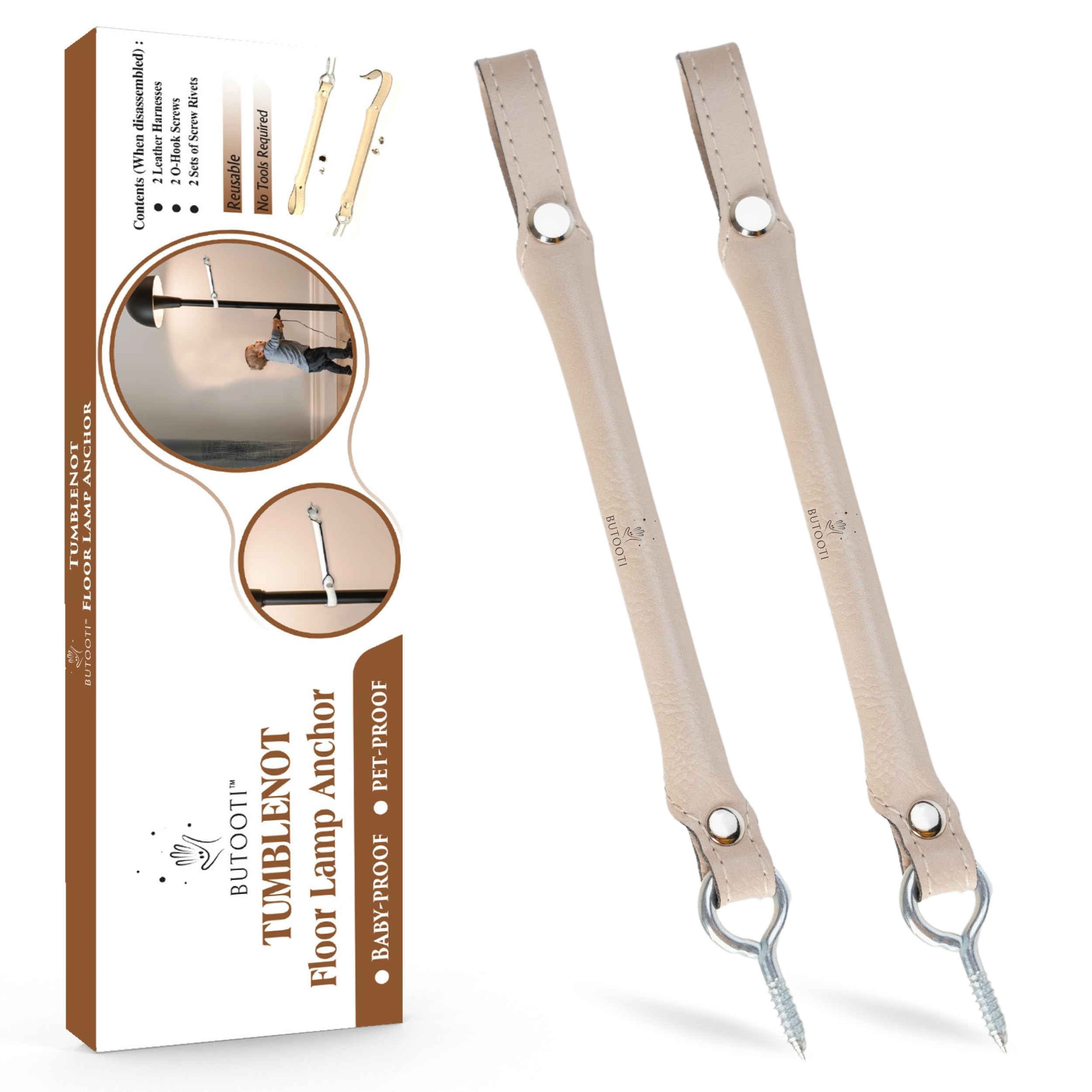 TUMBLENOT Floor Lamp Anchor for Baby proofing (2PCS) First of Its Kind Prevents Standing Lamps from Falling –Reusable for Generations, Compliments Home Decor, No Tools Needed, Baby Safety Pet Safety