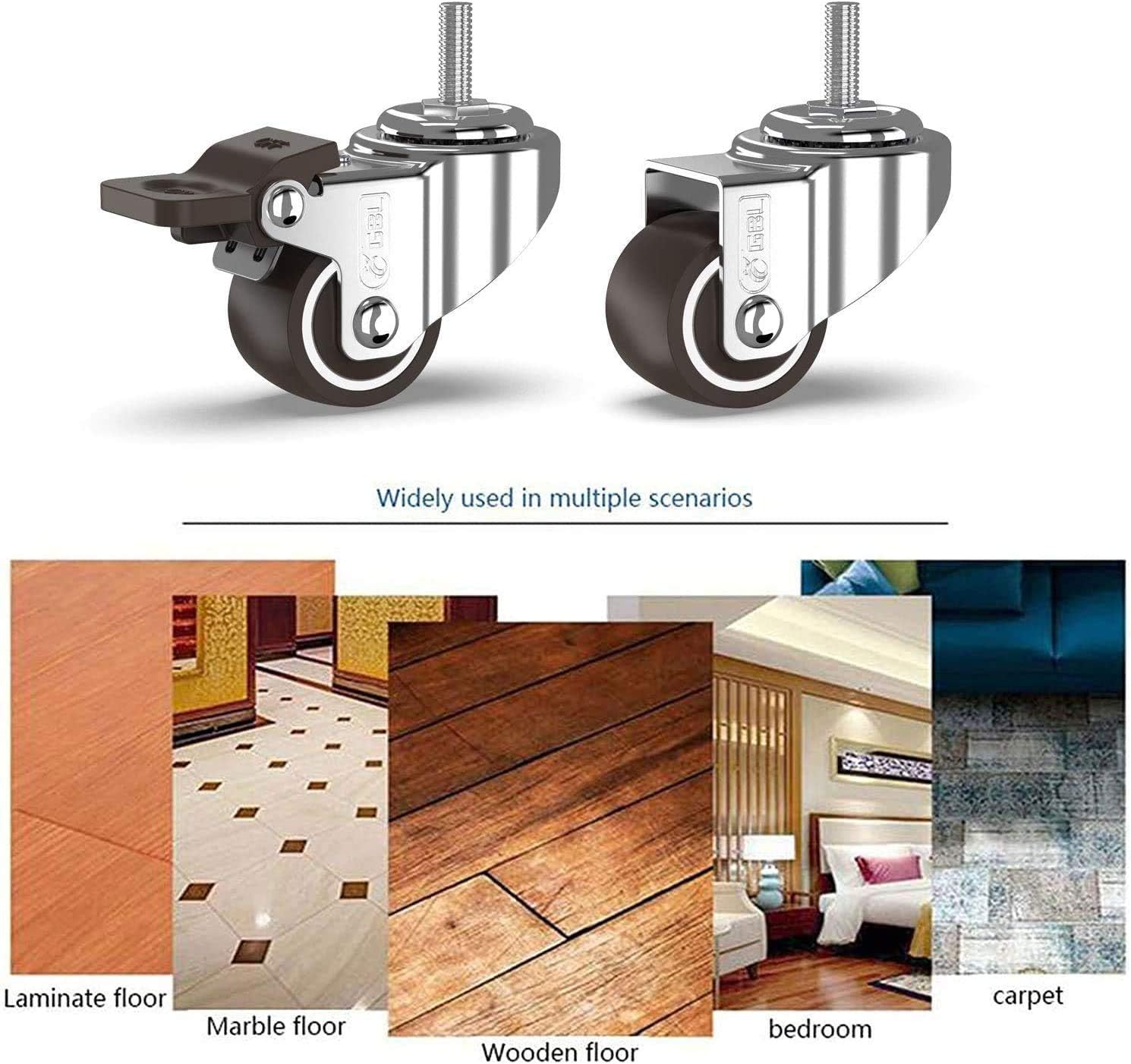 GBL - 1'' Small Caster Wheels + Nuts | Stem Threaded M8x20mm 90Lbs | Low Profile | Dolly Wheels for Furniture Trolley Brake Hardwood Floors: Home Improvement